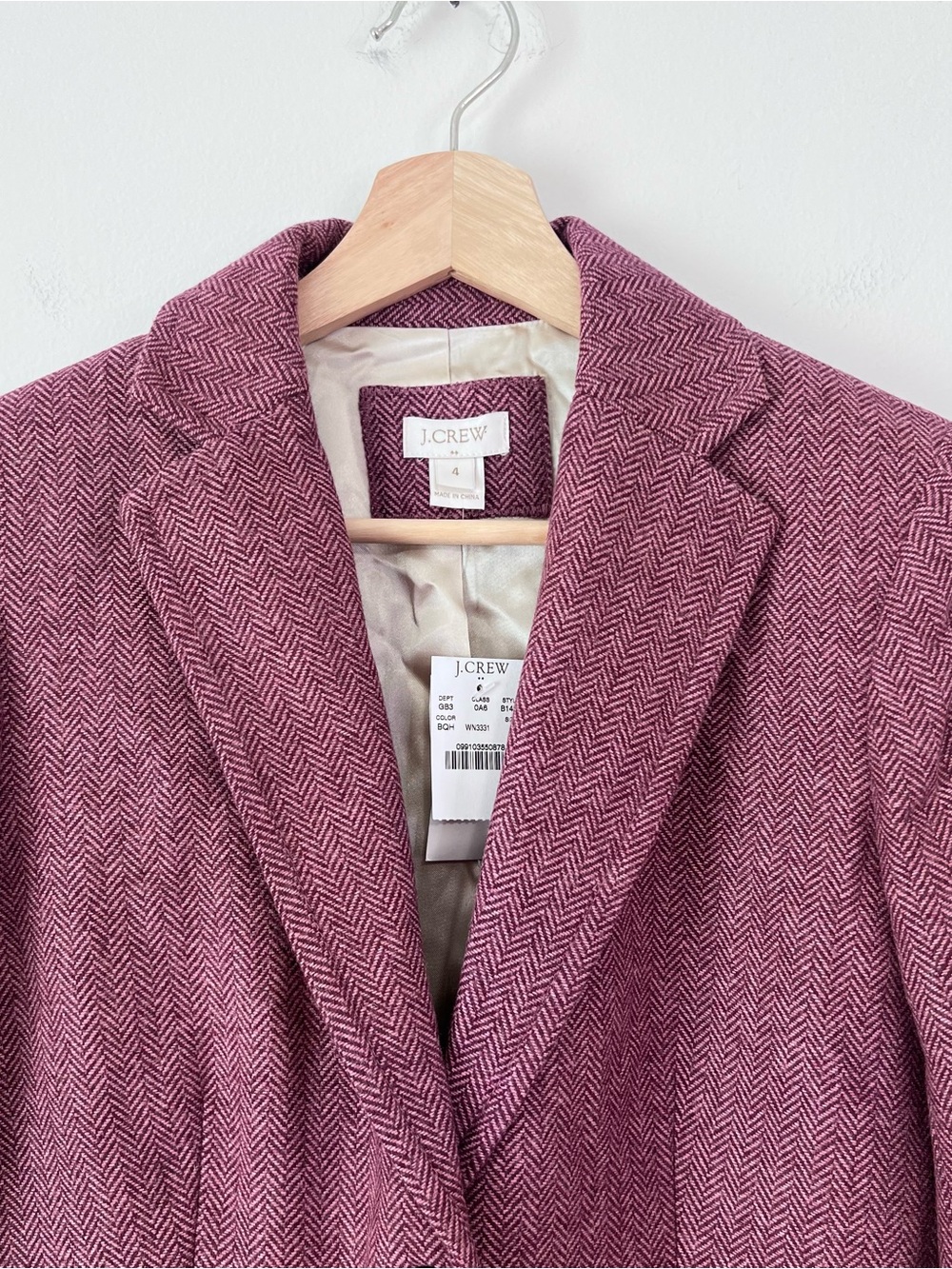 J.Crew Boyfriend Blazer Women’s Size 4 Burgundy Pink Herringbone Wool Blend NWT - Picture 3 of 11